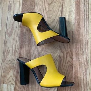 Zara yellow and black chunky heel sandals